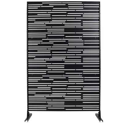 Grungis Matrix Metal Decorative Patio Screens,Freestanding Privacy Fence Panels in Horizontal Stripes Pattern for Deck Balcony,76" H×48" W