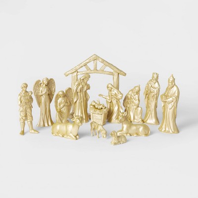 14pc Nativity Set Decorative Figurine Gold - Wondershop™
