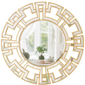 Aoibox Round Wall Mirror with Gold Wood Frame, Modern Decorative Mirror for Living Room, Entryway, Dining Room, Stylish Home Decor - 1 of 4