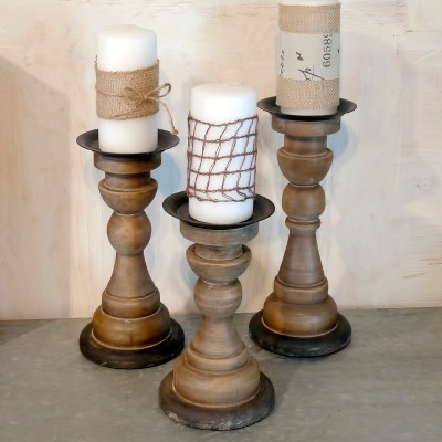 VIP Wood 13 in. Black Turned Bold Base Candle Holder Set of 3