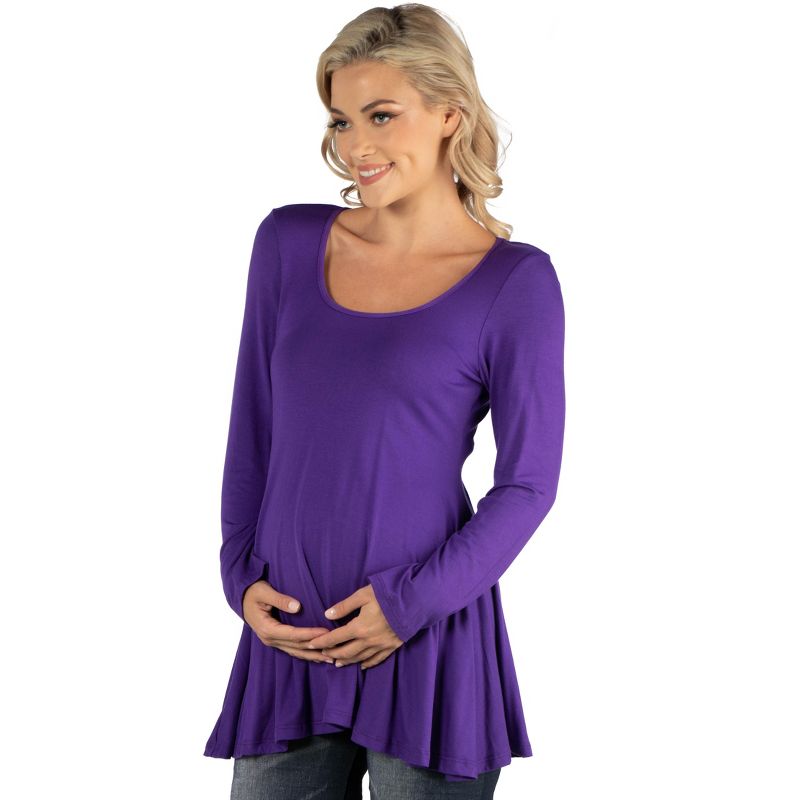 24seven Comfort Apparel Womens Long Sleeve Solid Color Swing Style Flared Maternity Tunic Top, 2 of 5