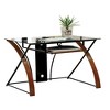 Royal Hampton Glass Top Computer Desk with Z Shaped Metal Legs, Brown and Black - 2 of 4