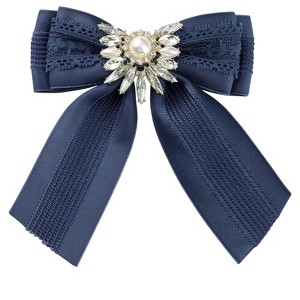 INSPIRE CHIC Women's Ribbon Rhinestone Pre-tied Bow Neck Tie Brooch Pins for Shirts - 1 of 4