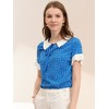 Allegra K Women's Contrast Doll Collar Polka Dots Short Sleeves Blouse - 2 of 4