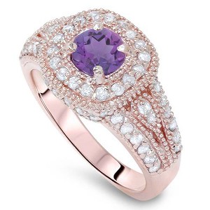 Pompeii3 1 1/3ctW Diamond & Amethyst Vintage Filigree Pave Halo Ring 14K Pink Rose Gold - 1 of 2