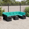 vidaXL Patio Sofa Set Black PE Rattan Large Foldable Patio Sofa Set - Black and Blue With Table - 2 of 4