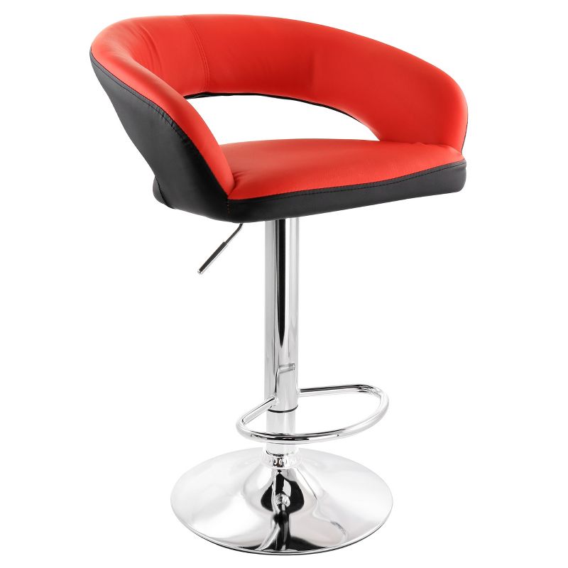 Elama Adjustable Faux Leather Open Back Bar Stool in Red and Black, 1 of 10