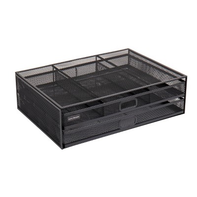 Black Metal Mesh Monitor Stand with Storage Drawers