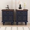 Vintage Nightstand Wood Nightstand End Table Accent Table Side Table with 2 Drawers & Roman Column Legs, Dark Blue/Antique White - ModernLuxe - 4 of 4