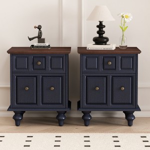 Gulches 20.47"H Vintage Nightstand - Dark Blue, 2 Drawers (Metal Slides) & Solid Wood Roman Column Legs, Bedside End Table - 1 of 4