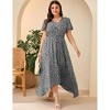 Women Plus Size Maxi Dress Short Sleeve Wrap V Neck Button Down High Low Split Ruffle Long Dress - 2 of 4