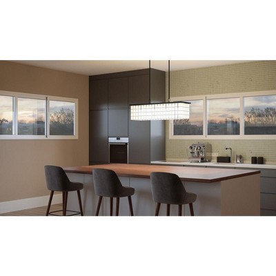 Matte Black and White Glass 4-Light Island Chandelier