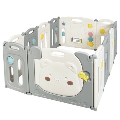 Costway 12 Panel Baby Playpen Kids Activity Center Play Yard w/Lock Door & Rubber Pads