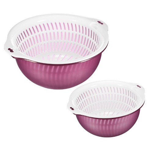 Unique Bargains Colander Set Kitchen Food Strainer Bowl Vegetable Washer  Basket Purple+Purple Large and Small