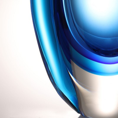 Hand Blown Blue Glass Decorative Table Vase 10" Tall