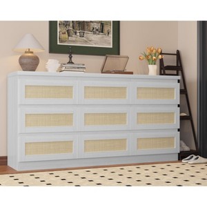 Rattan 9 Drawer Dresser for Bedroom with Charging Station, Double Wood Chest, Rustic Farmhouse Dresser for Living Room, Entryway - 1 of 4