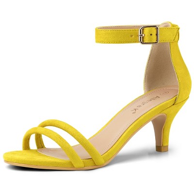 Allegra K Women's Round Open Toe Ankle Buckle Strap Kitten Heel Sandals