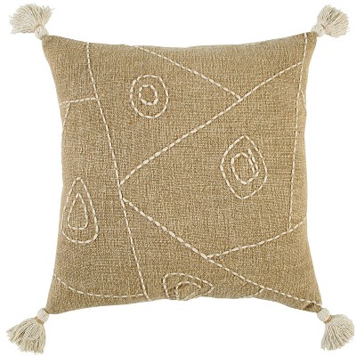 18"x18" Poly Filled Hyroglyphics Square Throw Pillow Khaki - Rizzy Home