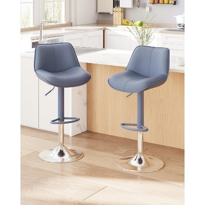 Ora Maison Set of 2 Adjustable Swivel Black Bar Stools 26–34", Faux Leather Counter Chairs with Footrests for Kitchen Island or Home Bar