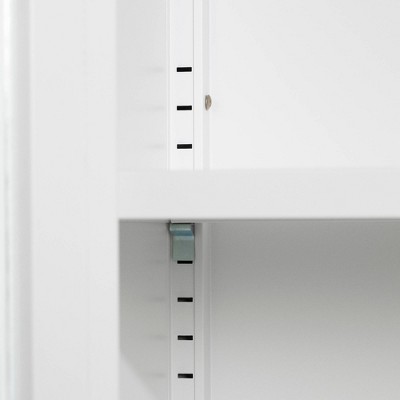 White Metal Storage Cabinet with Fluted Glass Doors