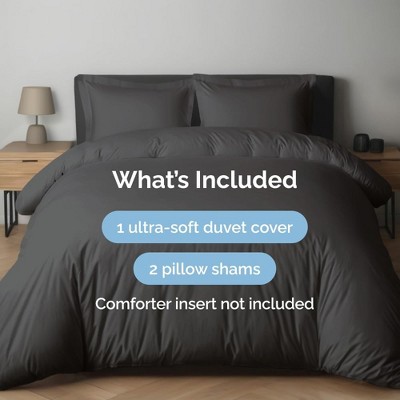 Queen Size Gray Microfiber Duvet Cover Set with Pillow Shams