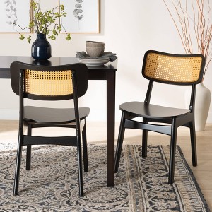 Baxton Studio 2pc Tafari Wood and Rattan Dining Chair Set Dark Brown/Light Brown: Armless, Rubberwood Frame, Spot Clean - 1 of 4