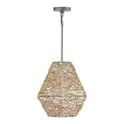 Natural Jute and Grey Handwoven Coastal Pendant Light