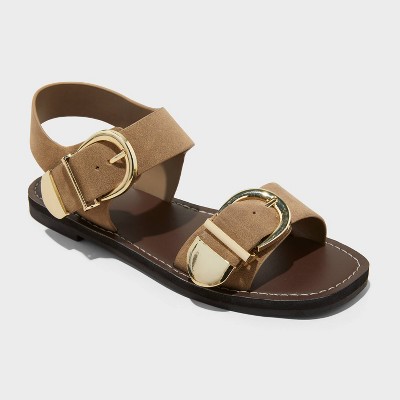 Women's Mira Double Buckle Flat Sandals - Universal Thread™ Tan 9