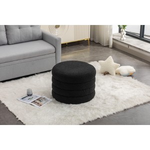 CAVINAS Round Storage Ottoman Boucle Fabric Vanity Stool Upholstered Foot Stool with Reversible Cover Plate for Living Room, Entryway - 1 of 4