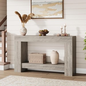 Wooden Console Table, 2-Tier Large Sofa Table with Storage, Wood Farmhouse Console Table for Living Room, Entryway, Hallway - 1 of 4