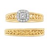 14K Yellow Gold Plated Silver 1/5 Cttw Diamond Engagement Ring Bridal Set - 2 of 4