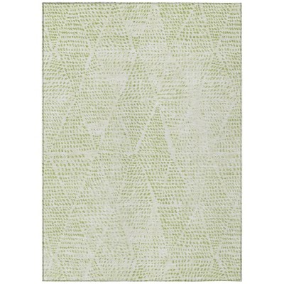 Artichoke Green And Ivory Geometric Washable Indoor Outdoor Area Rug