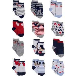 Disney Baby Boys’ Socks - 12 Pack Mickey Mouse White-blue Socks, (Infant Age 0-24M) - 1 of 2