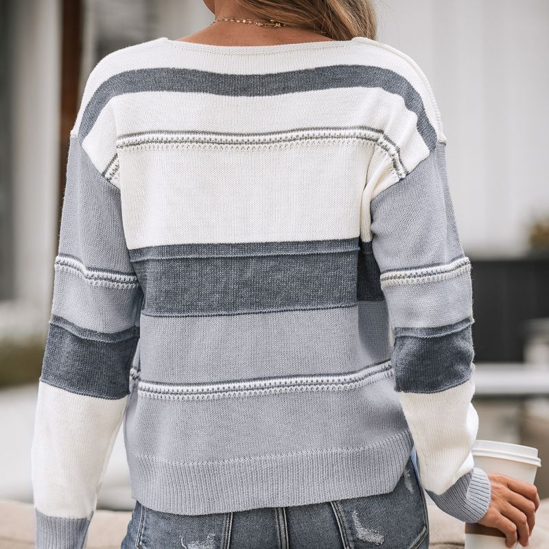 Women's Striped Colorblock V-Neck Sweater - Cupshe, 5 of 8
