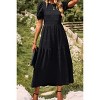 Women's Summer Crew Neck Short Sleeve Smocked Midi Dress Casual Elastic Waist Tiered A Line Maxi Dress - 2 of 4