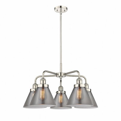 Cone - 5 Light Stem Hung Chandelier In Art Deco Style-15 Inches Tall and 25.75 Inches Wide