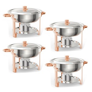5.3 Qt Stainless Steel Round Chafing Dish Buffet Set with Food & Water Pans & Rose Golden Stand - 1 of 4