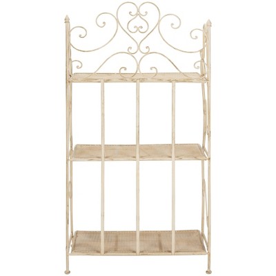 Pearl White Metal 3-Tier Corner Shelf with Scrollwork