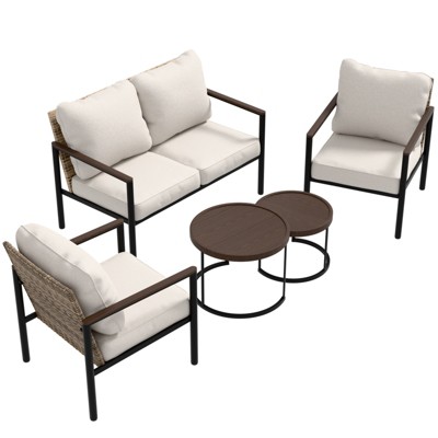 EAGLE PEAK Sunset Dune Collection Modern Outdoor Furniture Set, 5 Piece Patio Wicker Conversation Set with Cushions