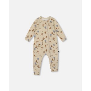 Deux par Deux Boy Organic Cotton Zipped Romper Beige Tree Print - 1 of 4