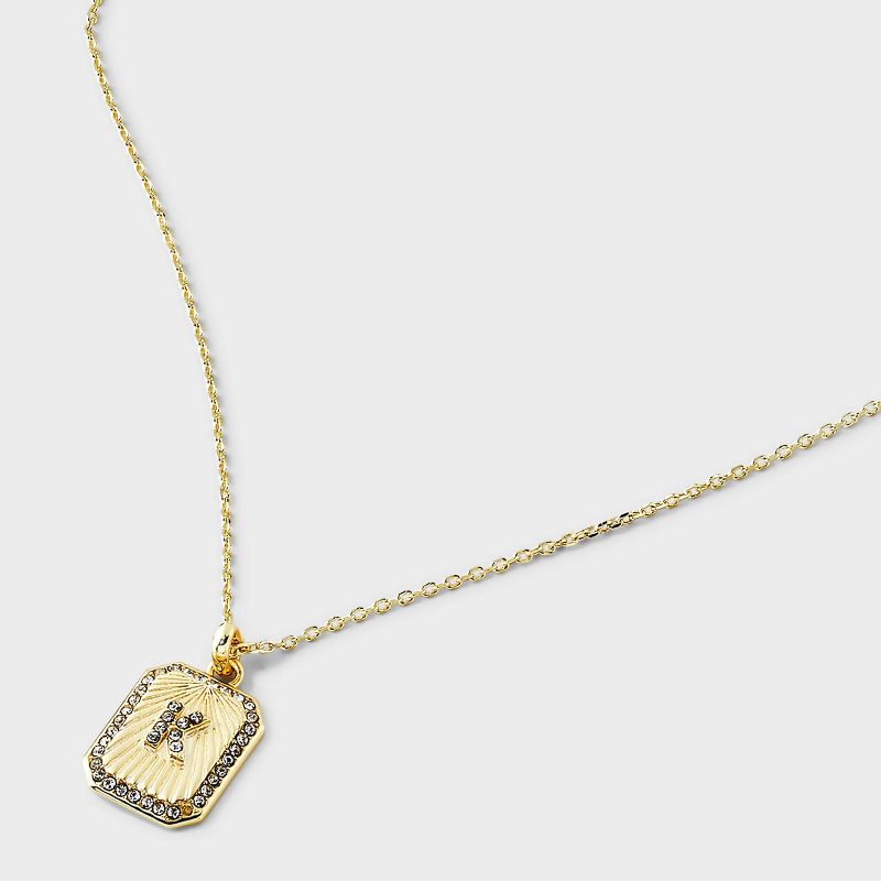 14K Gold Dipped Crystal Diamond Cut Initial Tag Pendant Necklace - A New Day™ Gold, 4 of 5