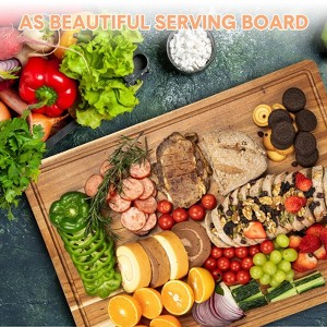 24x18 Inch Acacia Wood Cutting Board – Thick Butcher Block with Juice Groove & Handles, Perfect for Meat Prep, Cheese - 1 of 4