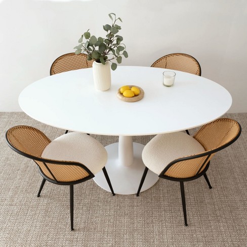 Modern Oval Dining Table Set For 4,artificial White Top Oval Dining ...