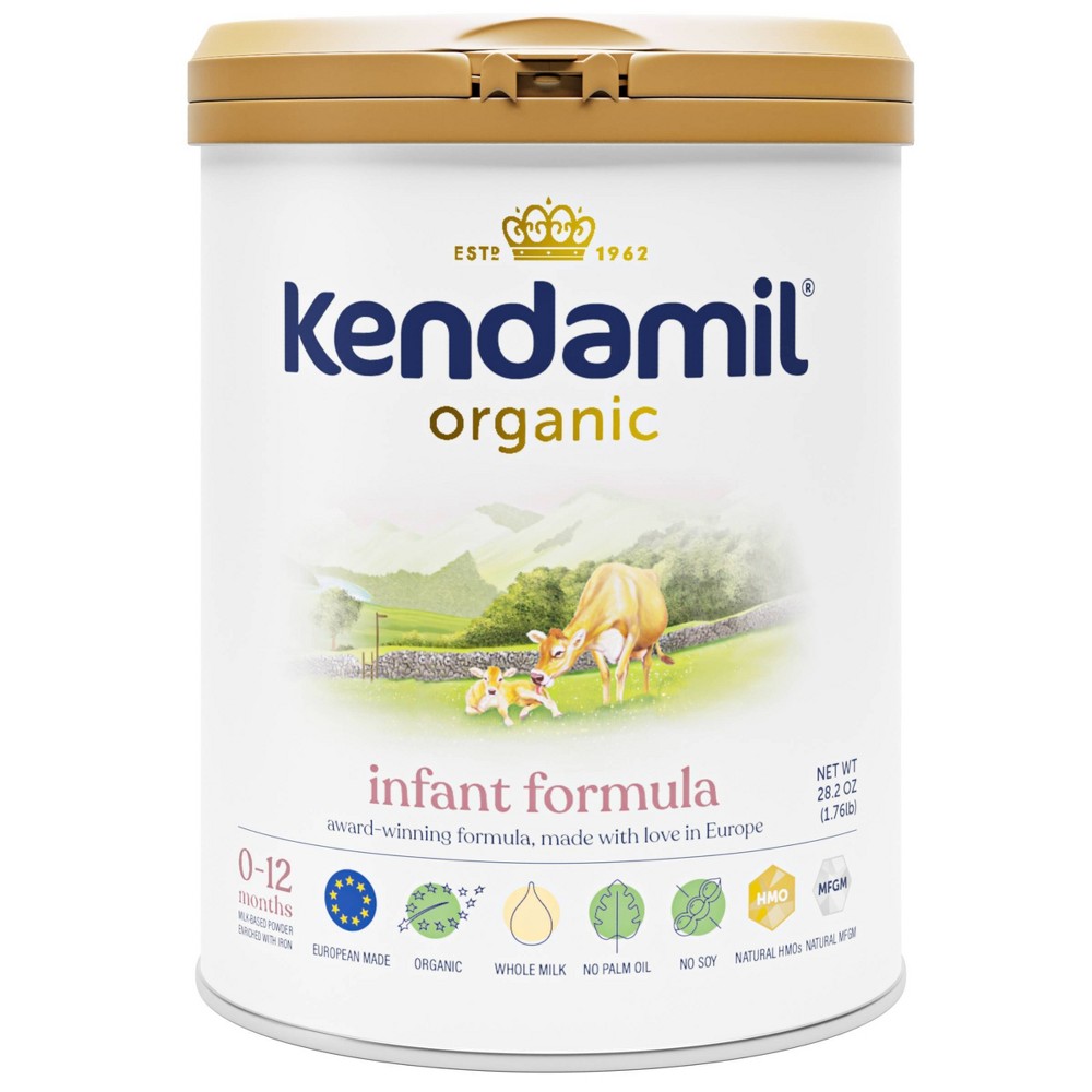 Kendamil Organic Whole Milk Infant Formula with MFGM  HMOs  Prebiotics  No Palm Oil  No Soy  with DHA & ARA  European  Powder Can  28.2oz