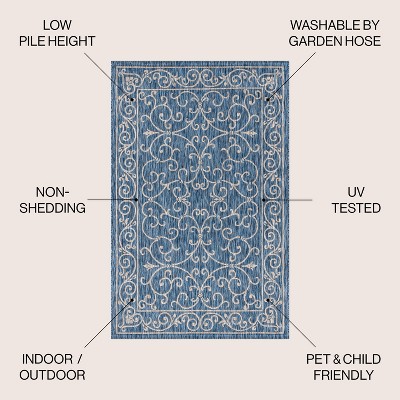 Charleston Filigree Navy/Gray Synthetic 8x10 Indoor/Outdoor Rug