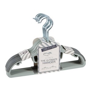 Simplify 12pk Kids' Razor Thin S-Shape Suit and Shirt Hanger with Tie Bar Gray: Metal, TPR, ABS, Multipurpose, 12ct - 1 of 4
