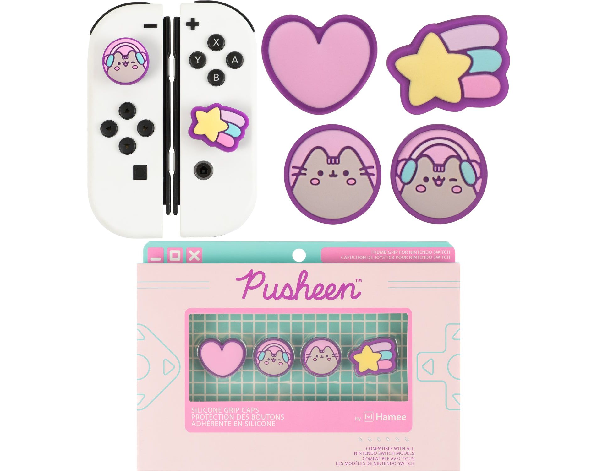 Hamee Sanrio Controller Grips for Nintendo Switch 1 OLED Switch Lite Soft Anti-Slip Silicone Joystick Cover Thumb Cap - Pusheen