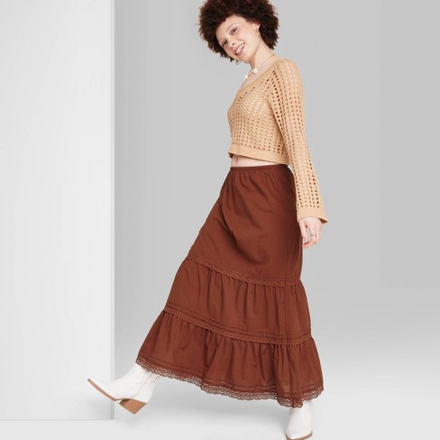 Chocolate Linen Look Lace Up Eyelet Maxi Dress