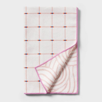 Quick Dry Reversible Checkered Hand Towel Pink - Room Essentials™