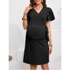 Women's Maternity Dress Short Sleeve Casual Pregnancy Dresses Rib Knit V Neck Pregnant Clothes with Belt - 3 of 4